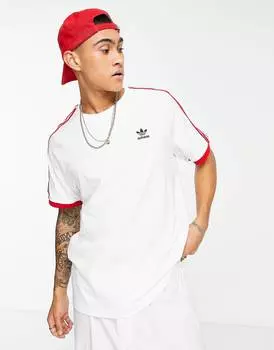Бело-красная футболка с 3 полосками adidas Originals