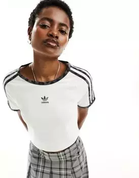 Бело-красная футболка с леопардовым принтом и тремя полосками adidas Originals Leopard Luxe