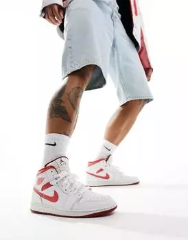 Бело-красные кроссовки Air Jordan 1 Mid