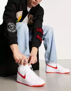 Бело-красные ретро-кеды Nike Dunk Hi