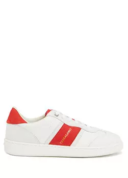 Бело-красные женские кожаные кроссовки Ferragamo
