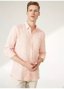 Бело-оранжевая мужская рубашка с воротником на пуговицах Slim Fit 4B2023200045 Beymen Business, белый/оранжевый