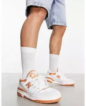Бело-оранжевые кроссовки New Balance 550