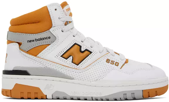 Бело-оранжевые кроссовки New Balance 650