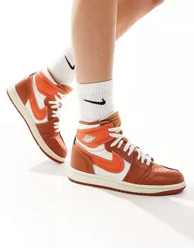 Бело-оранжевые высокие кеды Nike Air Jordan 1