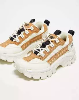 Бело-пробковые кроссовки на массивной шнуровке CAT Intrumer