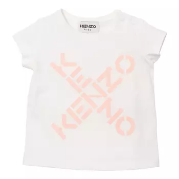 Бело-розовая футболка с логотипом KENZO, белый