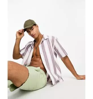 Бело-розовая полосатая рубашка с коротким рукавом Abercrombie & Fitch