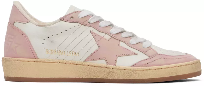Бело-розовые кроссовки Golden Goose со звездами