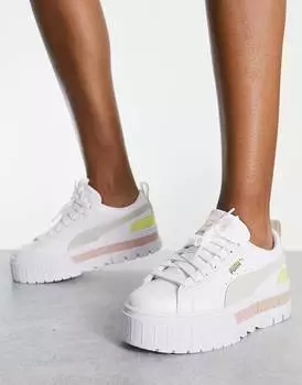 Бело-розовые кроссовки на платформе Puma Mayze