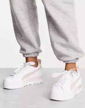Бело-розовые кроссовки на танкетке Puma Mayze