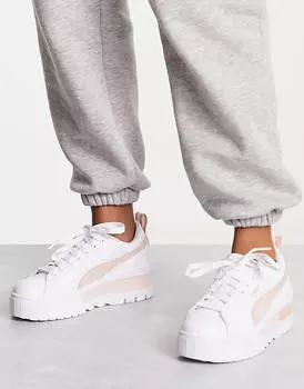 Бело-розовые кроссовки на танкетке Puma Mayze