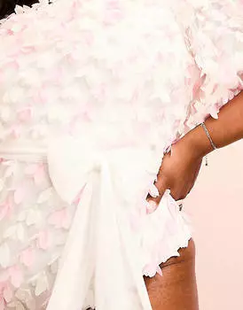 Бело-розовый купальник на одно плечо с завязкой на талии ASOS LUXE Curve 3D