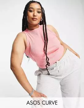 Бело-розовый жилет в тонкую резинку с высоким воротником ASOS DESIGN Curve
