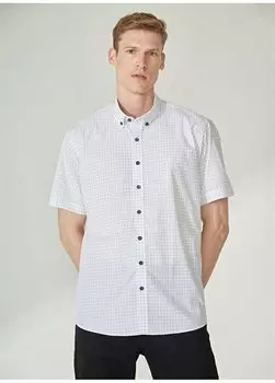 Бело-серая мужская рубашка с коротким рукавом 4B2023200113 Beymen Business, серый