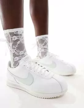 Бело-серебристые кожаные кроссовки Nike Cortez