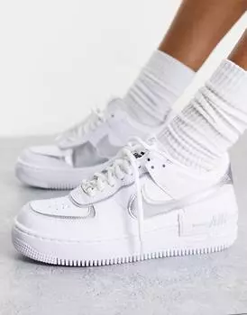 Бело-серебристые кроссовки Nike Air Force 1 Shadow