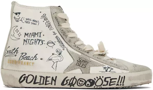 Бело-серые классические высокие кеды Francy Golden Goose