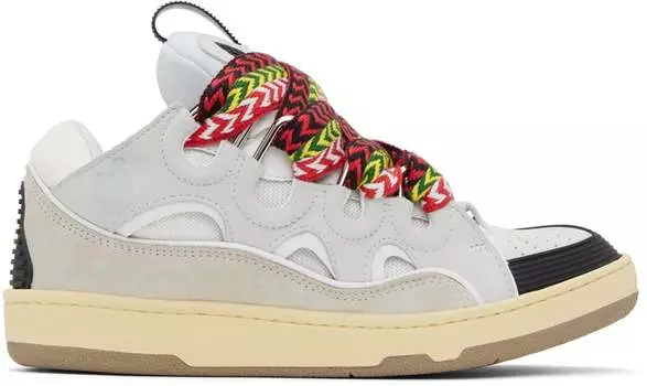 Бело-серые кожаные кроссовки-карбюры Lanvin