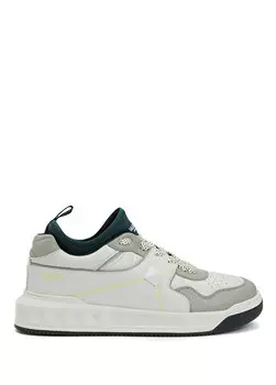 Бело-серые мужские кожаные кроссовки с одной заклепкой Valentino Garavani