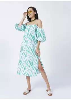 Бело-сине-зеленое женское платье Fabrika