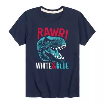 Бело-синяя футболка Rawr с динозавром для мальчиков 8–20 лет Licensed Character, синий