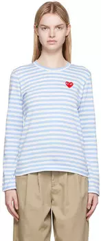Бело-синяя футболка с длинным рукавом с нашивкой в виде сердца Comme des Garons Play