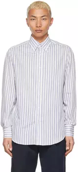 Бело-синяя хлопковая рубашка базового кроя Brunello Cucinelli