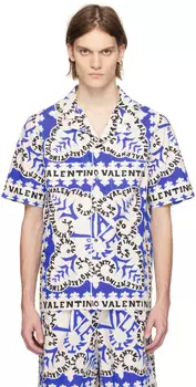 Бело-синяя мини-рубашка-бандана Valentino