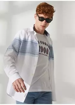 Бело-синяя мужская футболка с воротником рубашки 232 LCM 241004 CARLO WHITE-BLUE Lee Cooper, синий