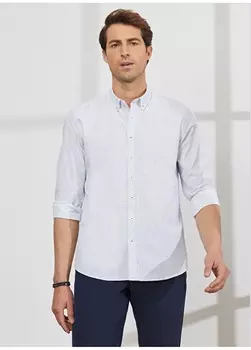 Бело-синяя мужская рубашка с воротником на пуговицах Altnyldz Classic