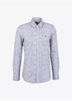 Бело-синяя мужская рубашка Slim Fit с воротником на пуговицах Beymen Business