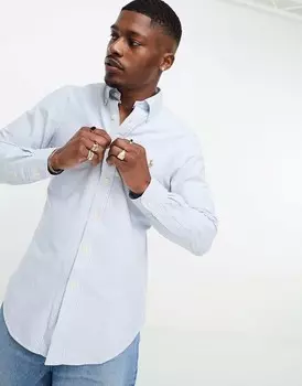 Бело-синяя узкая оксфордская рубашка узкого кроя с логотипом Polo Ralph Lauren