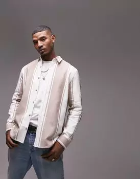 Бело-табачная рубашка в полоску с длинными рукавами и длинными рукавами Topman