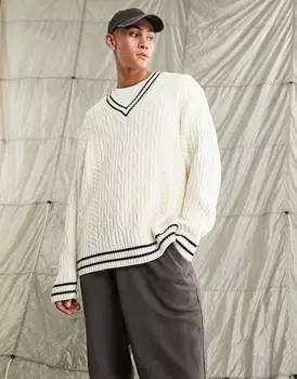 Бело-темно-синий джемпер в крикет ASOS DESIGN