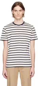 Бело-темно-синяя классическая футболка Sunspel