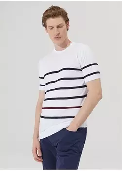 Бело-темно-синяя мужская футболка с круглым вырезом Beymen Business