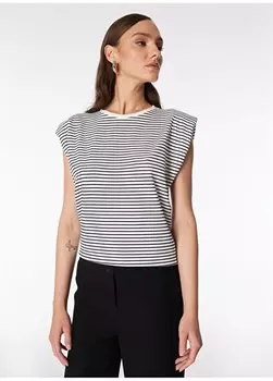 Бело-темно-синяя женская базовая футболка с круглым вырезом F4SL-TST0657 Fabrika, темно-синий