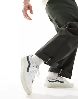 Бело-зеленые кожаные кроссовки Vans Old Skool Premium