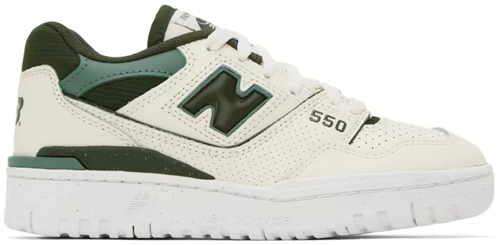 Бело-зеленые кроссовки New Balance 550