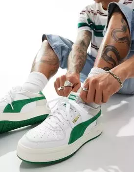Бело-зеленые замшевые кроссовки PUMA CA Pro