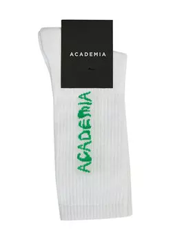 Бело-зеленые женские носки с жаккардовым логотипом Academia