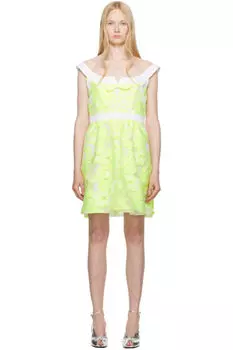 Бело-желтое мини-платье с милым бантом Anna Sui
