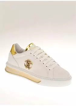 Бело-золотые женские кожаные кроссовки 20611C Roberto Cavalli