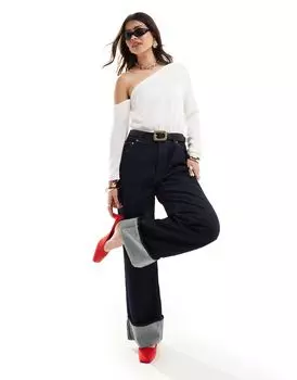 Белое асимметричное боди с эффектом льна ASOS