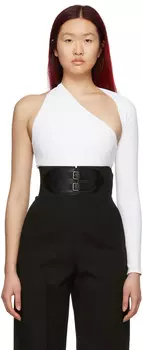 Белое асимметричное боди с длинным рукавом ALAA