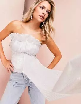Белое блестящее корсетное боди с веером ASOS LUXE