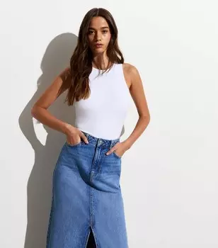 Белое боди без рукавов с высоким воротником New Look, белый