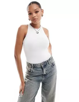 Белое боди-борцовка из полиамида с перекрещенной спиной Pull&Bear