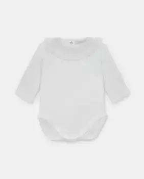 Белое боди для девочки интерлок с бледно-розовым воротником с вышивкой Martn Aranda, розовый